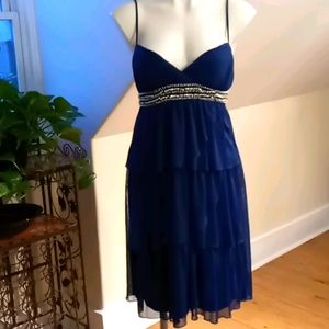 Beautiful Dark Blue Chiffon Dress With Beaded Empire Waist (M)